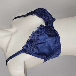 ⭐️2/ $30⭐️ Aerie Blue Satin Lace Rose Gold Hardware Underwire Demi Cup Bra 34DD